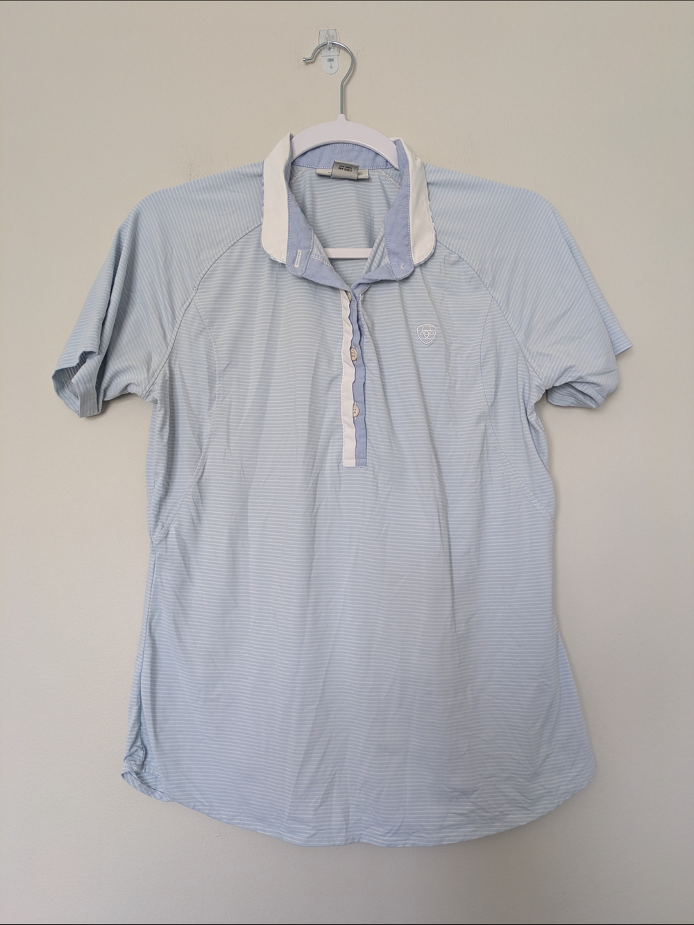 Ariat Pro Series Light Blue & White Striped Polo Sz L